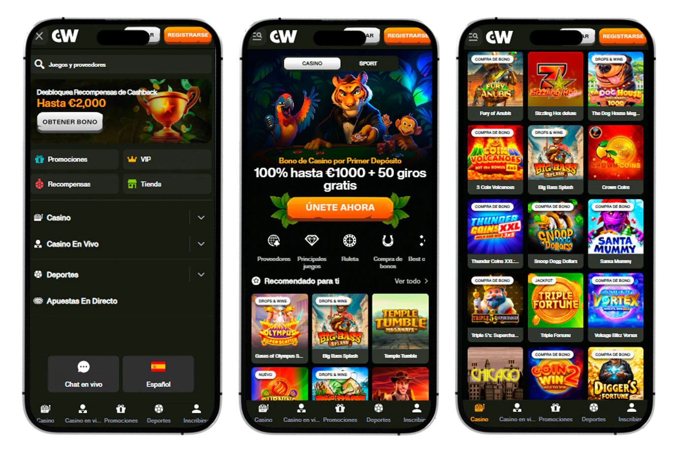 Plataforma móvil de Cashwin Casino para jugar desde distintos dispositivos